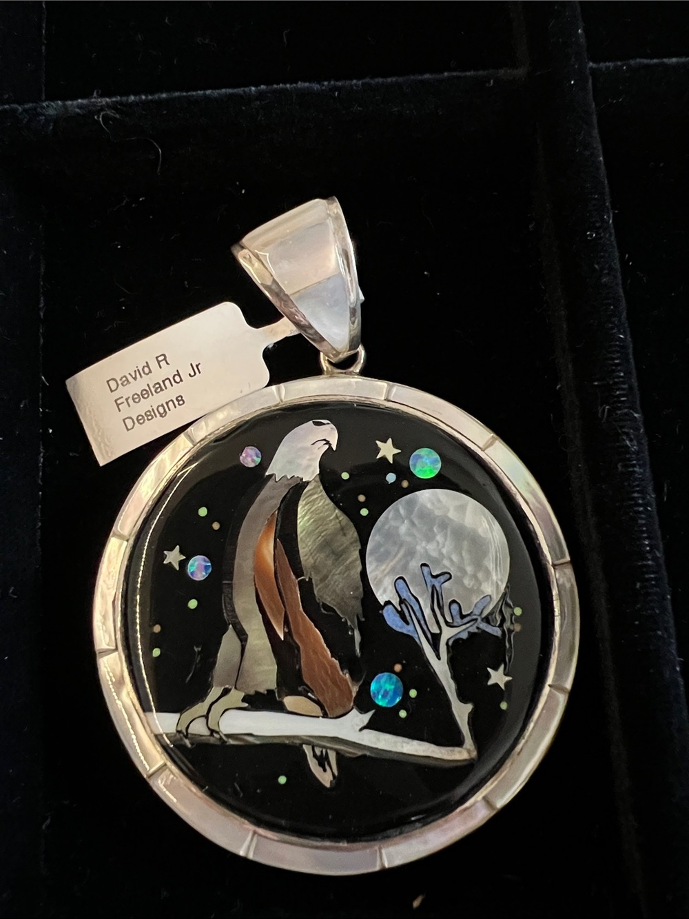 David R Freeland Jr. Eagle Inlay Pendant โ Black & Brown